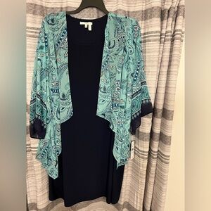Studio One Teal Paisley Shrug with Navy Dress